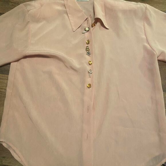 Petite impression y2k pink button up blouse - Picture 1 of 5
